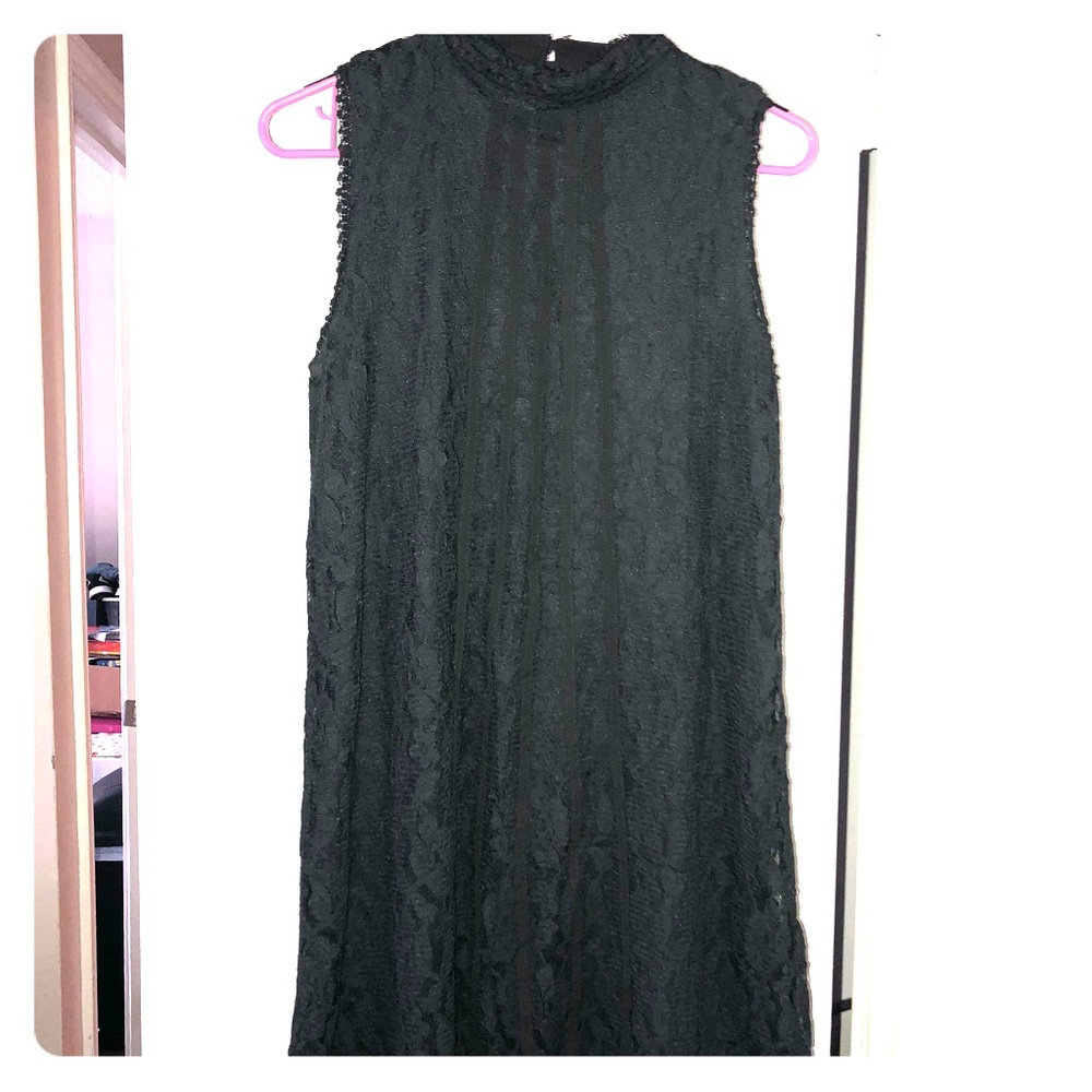Black high neck lace mini dress
